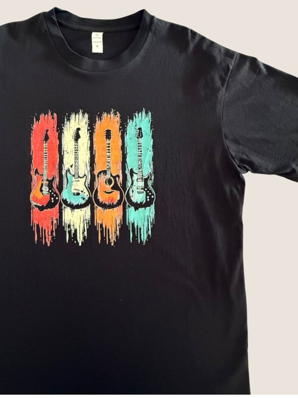 Music Guitar Shirt Size XL Retro Colorful Electric Acoustic Graphic Tee Black
